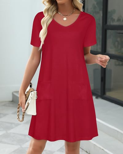 Image of CHICGAL Summer Dresses for Women V Neck Short Sleeve Casual Loose T Shirt Sundress Beach Cover Ups with Pockets 2026