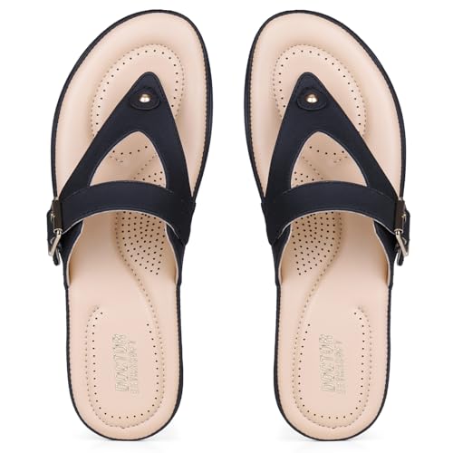 Image of DOCTOR EXTRA SOFT Women's Flat Comfortable Memory Foam Slippers /Flip-Flops Fashion Stylish Casual Diabetic Orthopedic Lightweight Synthetic Slip-on Sandals with Adjustable Strap for Girls /LadiesD-623
