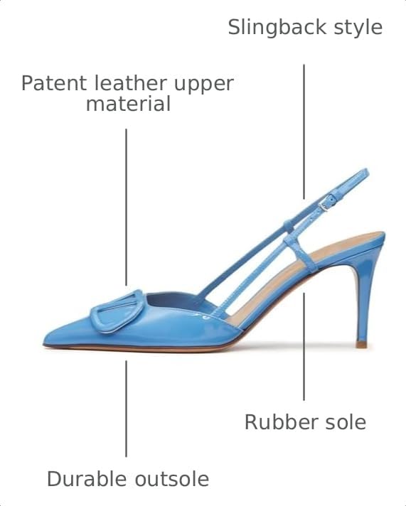 Image of BlingQueen Women Heeled Slingback Sandals Closed Pointed Toe Stiletto High Heels Patent Leather Pumps Slip-On Backless Evening Prom Party Dress Shoes