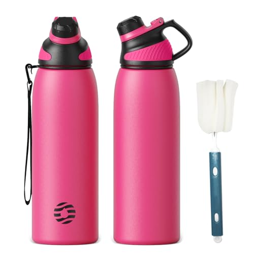 Image of Fjbottle 32oz Stainless Steel Insulated Water Bottle No Straw Spout Lid | Leakproof Keeps Cold 24H, Double Wall Vacuum Insulated, BPA Free, Easy to Clean Sports Water Bottle for Gym Hiking & Outdoor