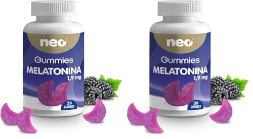 NEO - Gummies Melatonina 1,9 mg - Gominolas a base de Melatonina y Vitamina B6 Delicioso Sabor a Mora - Para dormir mejor (Paquete de 2)