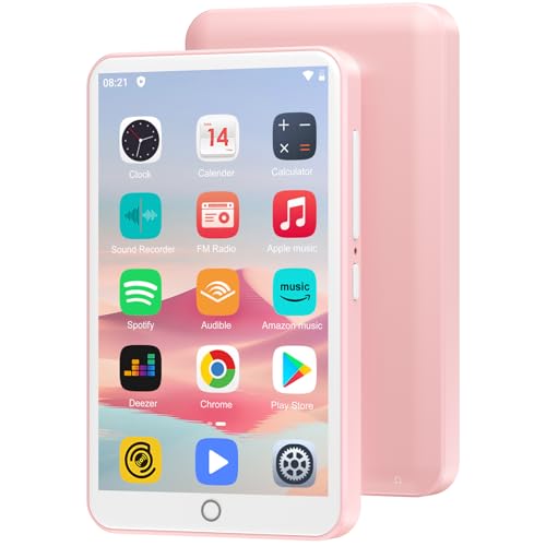 80GB MP3 Player with Bluetooth and WiFi Oilsky 4.0 IPS Touch Screen MP3 Player with Speaker Music Player with Spotify Audible Amazon Music MP4 Android Music Player Up to 512GB (Pink)