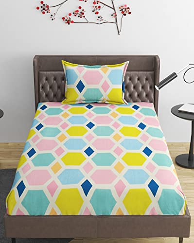 Image of Super Soft All Round (Elastic Fitted) Single Bed Bedsheet with 1 Pillow Cover- 4 Feet x 6 Feet - 48 Inches x 72 Inches x 6 Inches-Single