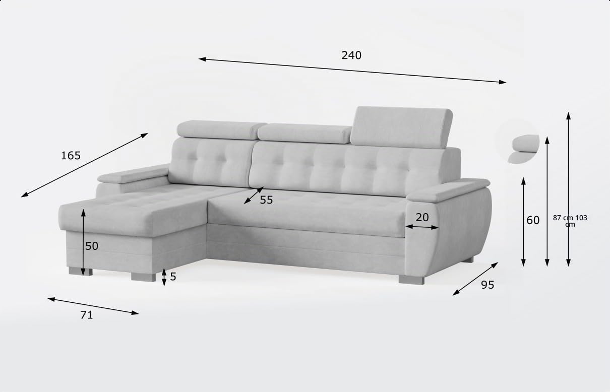 Robin Inspire Sofá Esquinero Cama - con Cajón y Espacio de Almacenamiento - Sofá Universal - Izquierdo y Derecho - 240 x 165 x 87 cm - Beige Tosaro