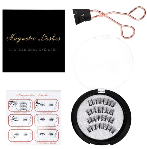 Magnetisches Wimpernclip-Set, 4 Stück, weiche magnetische falsche Wimpern mit Wimpernclips - Wiederverwendbare Handgefertigte Künstliche Wimpern Natürliche Dicke Cover
