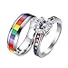 Aotiwe Paar Eheringe Paar Silber Ringe Gitter Regenbogen, Bunt Zirkon Runden Rostfreier Stahl Damen 54 (17.2) & Herren 54 (17.2)