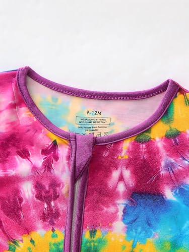 Joonberry Unisex Baby Bamboo Viscose Long Sleeve Romper, Cute Prints Zipper Footless Jumpsuit, Toddler One-Piece Outfits(Colorful Tie-Dye Print, 6-9M) — view 3
