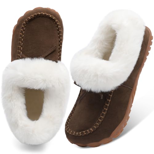 BARERUN Fuzzy Moccasin Slippers for Women