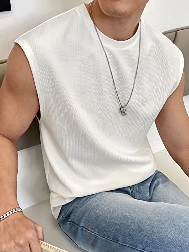 OYOANGLE Men's Letter Patched Textured Sleeveless Crew Neck Tank Tops Workout Athletic Casual Shirts2