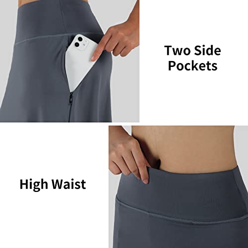 Image of ANIVIVO Women Long Knee Length Skirt with Capris Leggings,Skirted Leegings with High Waisted Zipper Pockets(Grey,M), Grey, M