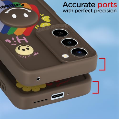 Image of Pikkme Back Cover for Realme P4 Lite 5G / Realme C83 5G | Soft Silicone| Cute Rainbow Smile & 3D Cartoon Flower Design | Shockproof Raised Camera Protection Bumper Case (Brown)