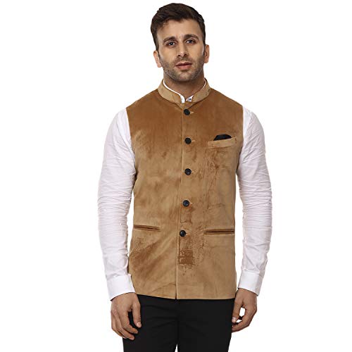 Image of Veera Paridhaan Men's Velvet Solid Green Nehru Jacket NEW
