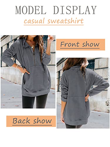 Ladmous Women’s Casual Long Sleeve Half Zip Sweatshirt Lapel Drawstring Oversized Pullover Tops with Pockets（S-2XL2
