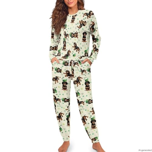 Image of Women's 2 Piece Printed Pajama Set Long Sleeve Sleepwear Set with Long Pants Casual Lounge Sets with Pocket