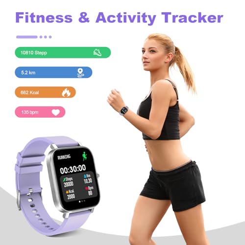 TORJALPH Smart Watch for Men Women Compatible with iPhone Samsung Android Phone 1.69 inch Full Touch Screen IP68 Waterproof Bluetooh Fitness Tracker Heart Rate/Sleep Monitor (Light Purple)