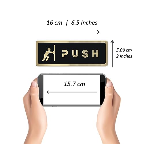 TOPTAG Push Pull Door Sign Sticker, Self-Adhesive Golden Black Acrylic 6.5 Inch Glass Door Signage