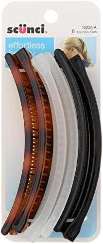 Scunci 5" Banana Combs, Assorted Colors, 6-Pieces per Pack (1-Pack)