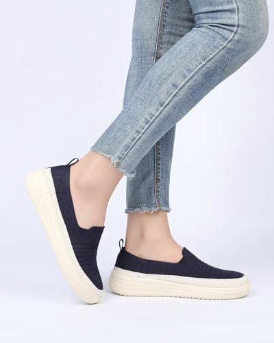 Image of Women's Knit Loafers Round Toe Loafer Flats Comfortable Casual Walking Work Penny Driving Dressy Slip-on Shoes