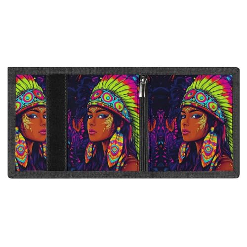 African Indian Tribal Woman Trifold Wallet Slim Credit Card Holder Minimalist Front Pocket Money Clip for Women Men4