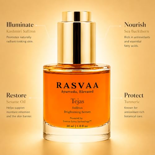 Image of Tejas Saffron Brightening Serum with 120+ Mogra Saffron Strands in One Bottle | Luxury Ayurvedic Glow Serum | For Radiant, Even-Looking Skin Tone, Dark Spots & Dullness | Lightweight Oil-Based Face Serum