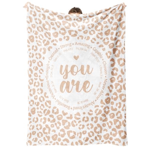 Afterprints Regalos cristianos para mujeres, manta inspiradora con estampado de la Biblia y leopardo, regalos de cumpleaños para mujeres, regalo espiritual religioso, mantas suaves de 50 x 60 pulgadas