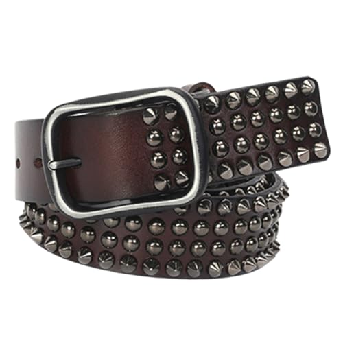 Leather Studded Belt Cone Spike & Circular Rivet Punk Rock Western Style Unisex Fashion (105cm/34-36