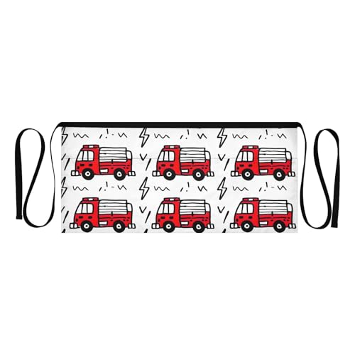 ODAWA Cartoon Fire Trucks Waist Apron Half Apron with Pockets Server Aprons for Waitress