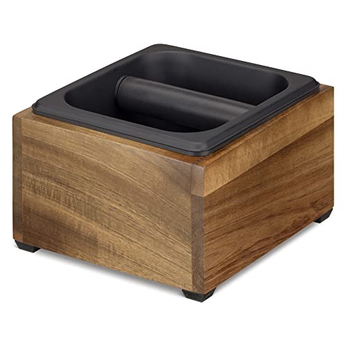 Navaris Coffee Knock Box - Stainless Steel and Wood Bin for Espresso Machine Coffee Grounds - With Silicone Bar for Knocking Filter Grinds - Black - Image 5