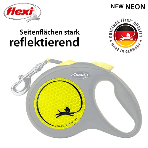 flexi® Neon L Gurt 5 m schwarz, Gurt in neon-gelb, Roll-Leine für Hunde bis 50 kg