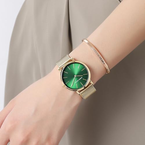 Image of HANNAH MARTIN Watches for Women Analog Women's Watch with Stainless Steel Expansion Band Minimalist Slim Dial 30M Waterproof Ladies Dress Wristwatch for Casual Daily Business