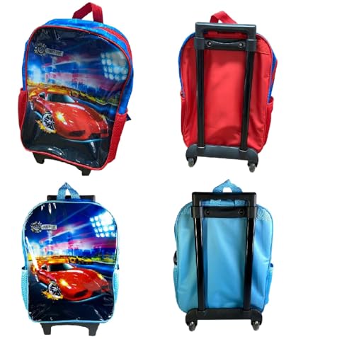 Mochila Infantil de Rodinhas Carros Bolsa Escolar Resistente Menino Azul e Vermelha