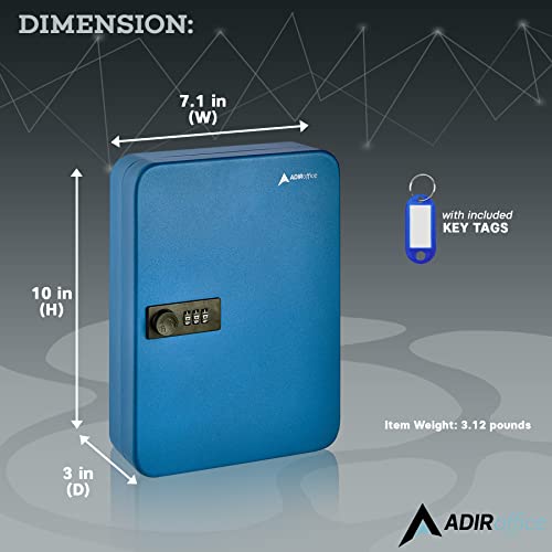 AdirOffice Key Lock Box – 48 Key Hooks Wall Mounted Key Cabinet Lock Box, Car Keys Holder Box, Lockable Key Storage Box - Metal Key Box Organizer with for Home and Office