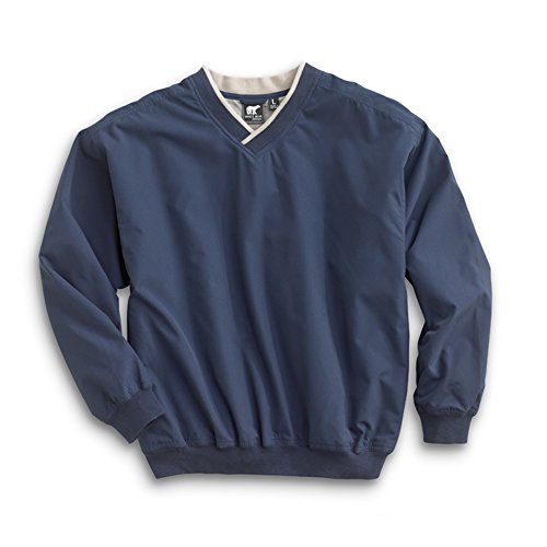 WH. Bear Men's Fully Lined V-Neck Golf and Wind Shirt - Navy/Putty, 2X-Large