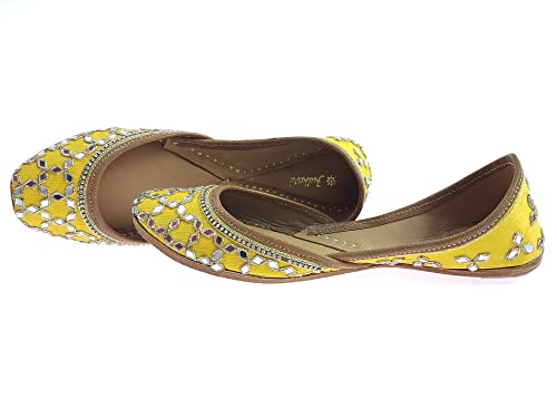 Image of Fulkari Women's Mirror Genuine Soft Leather Embroidered Jutis | Bite and Pinch Free Jutti | Punjabi Formal Juttis | Girl's Wedding Flat Ladies Mojari | Formal Ethnic Juti |