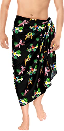 HAPPY BAY Men's Beachwear Wrap Summer Long Hawaiian Lava Lava Regular Surfing Cover-Up Swimwear Holidays Beach Sarongs for Men One Size Black