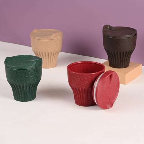 Image of Eha Earth Friendly Rafter Coffee Mug with Lid | Tea Cup Set | 250 ml | Made with Rice Husk | Microwave Safe Mugs for Gifting | 4 Unit | Multi Dark