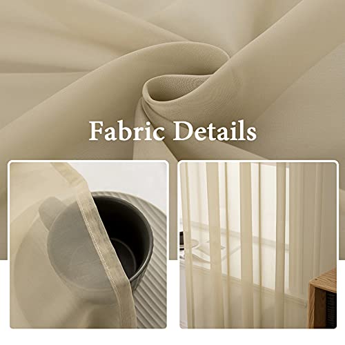 Miulee 2 Panels Solid Color Sheer Window Curtains Elegant Window Voile Panels/Drapes/Treatment For Bedroom Living Room (54X63 Inches Beige) #TOP2