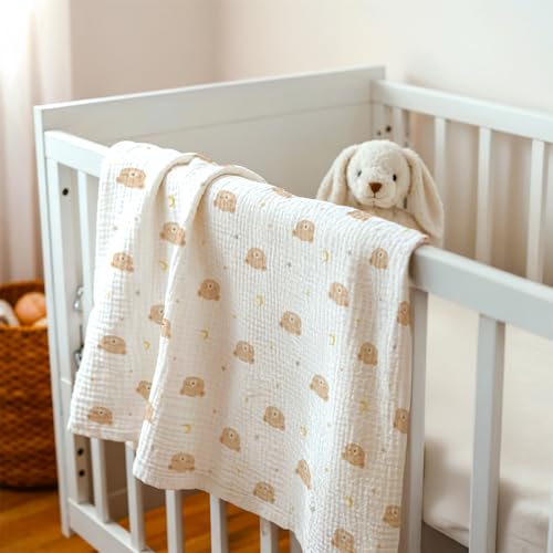 Image of Bear Baby Blankets for Boys Girls, Soft Nursery Minky Blankets with Muslin and Dotted Fleece Back 30x40 inches, Receiving Bed Quilt for Newborn, Infants, Toddlers
