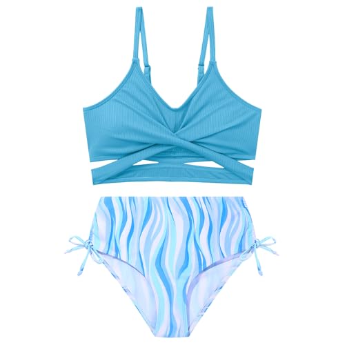 Image of Girls 2 Piece Swimsuit Hawaiian Criss Cross Bikini Bathing Suit Summer Beach Swimwear with Chest Pad 7-16T