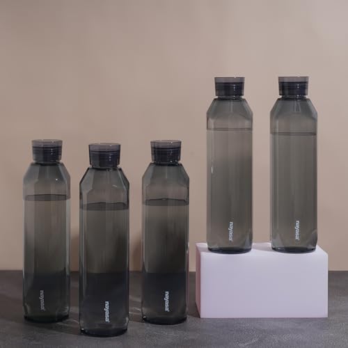Image of Nayasa Space Plastic Water Bottle 1150 ml | Set of 5 | BPA-Free Fridge Bottle for Home, Office, School, Gym | Leak-Proof & Durable | Grey