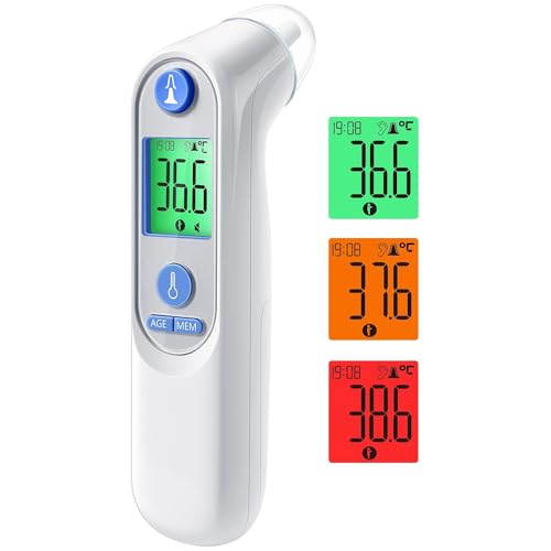 Digitales Infrarot-Ohrthermometer für Babys, Erwachsene & Senioren – Präzise Alterserkennung, farbcodiertes Display, 21x Hygienekappen,...