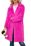 Rixiland Women's Faux Fur Coat Fuzzy Warm Winter Overcoat Long Fur Jackets Outerwear with Pockets (US, Alpha, X-Large, Regular, Regular, Hot Pink)