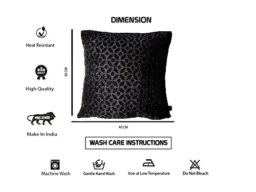 Image of Reversable and Comfortable Velvet Soft Square Throw 5 Piece Cushions Cover Set for Sofa, Bed, Chair (16 X 16 Inch) Black Square