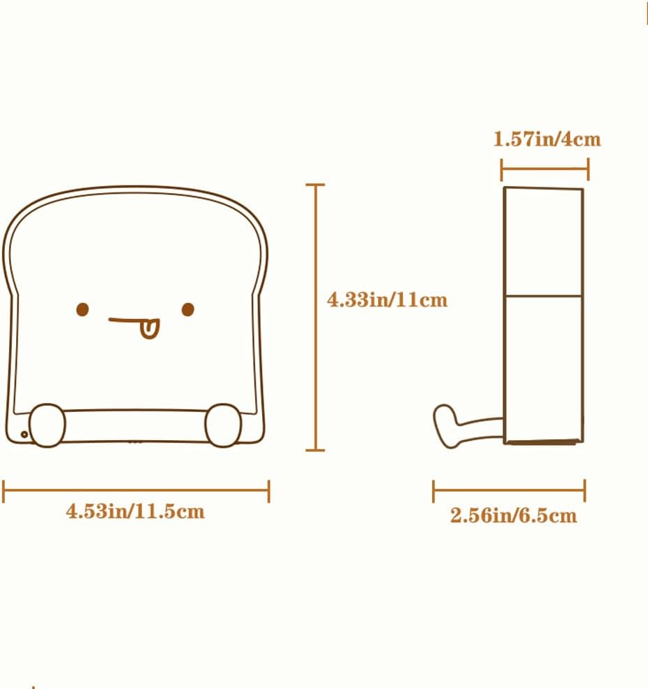 Creative Cartoon Cute Toast Bread Desk Lamp Funny Mobile Phone Holder Delay Off Desk Light Touch Key Ambience Bedroom Small Table Lamp Silicone Portable Anti Glare Lighting Fixture