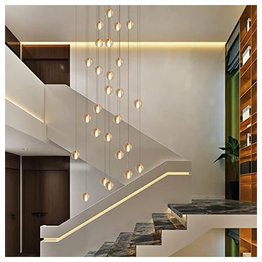 GINSENGLUX 26-Lights Staircase Chandelier Modern Staircase Pendant Light Crystal Raindrop Ball Suspension Stairwell Chandelier High Ceiling Stair for Hotel Hallway Entrance Foyer H119(Bulb Included)