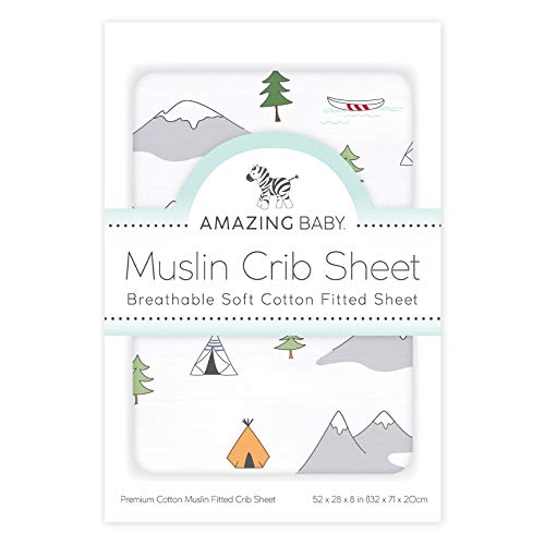 Image of Amazing Baby Cotton Muslin Fitted Crib Sheet, Outdoor Adventure (Pack of 2)