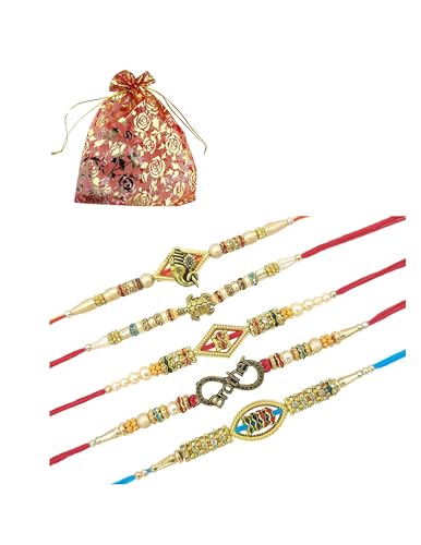 Rakhi Bracelet With Lord Ganesha Tortoise Brother kaju katli designer rakhi 5 Unique beautiful design Rakhi for celebration with loving Sibling/Brother Sister Thread Stones