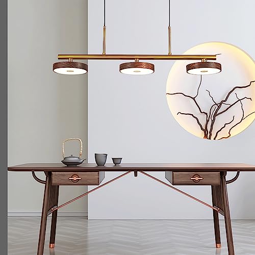 Suspension îlot de cuisine LED en noyer à 3 éclairages modulables