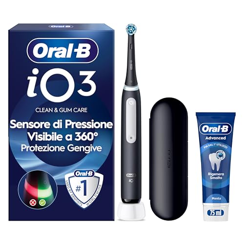 Oral-B Spazzolino Elettrico Ricaricabile iO 3N Nero, 1 Testina Di Ricambio, 1 Spazzolino Elettrico Oral B + 1 Dentifricio Gengive & Smalto Pro-Repair Classico 75ml