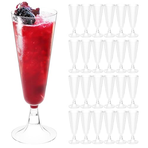 Tryslyn 25 Stück Sektgläser Plastik, Champagner Gläser Transparent, Kunststoff Weingläser, Plastik Cocktailgläser, Sektgläser Kunststoff Mehrweg, Sektflöten für Hochzeiten, Geburtstage, Partys(160ML)